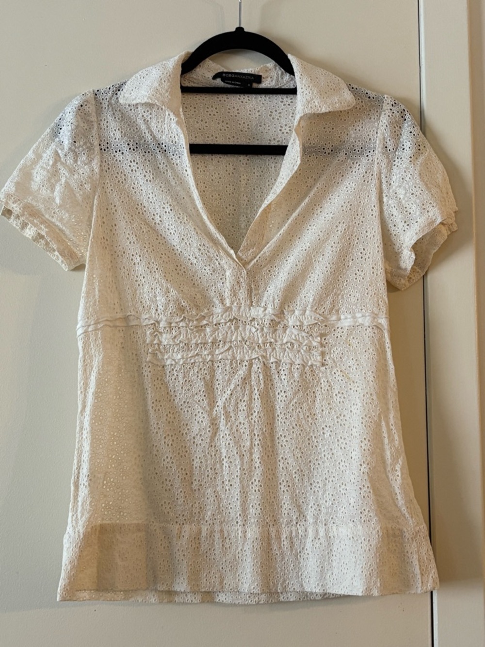 BCBGMaxAzria Short-Sleeve Eyelet Cotton Top